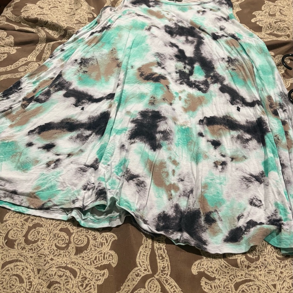 Umgee Tie-Dye Midi Dress in Aqua and Brown